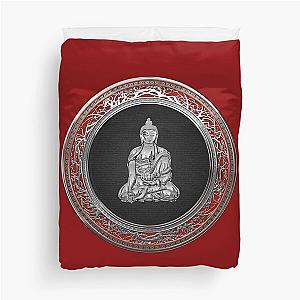 Treasure Trove - Silver Buddha on Red Velvet Duvet Cover