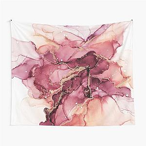 Red Velvet and Gold Abstract Ink Tapestry