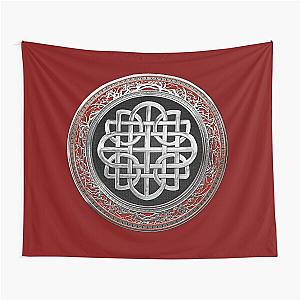 Sacred Celtic Silver Knot Cross over Red Velvet Tapestry