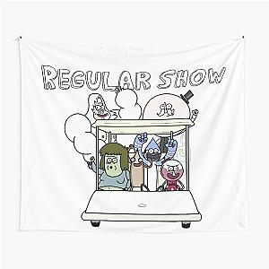 Regular Show Main Characters Mordecai,Rigby,Muscle Man,Pops,Benson,High Five Ghost,Skips Tapestry