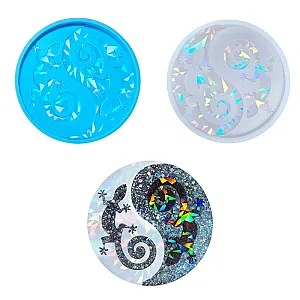 Sturdy Silicone Mold for Resin Coasters with Geckos Designs Holography Effect