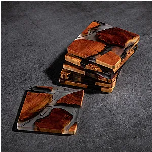 Wood Resin Coasters Square Cup Cushion Japanese Style Table Non-slip Cup Mat Resistant Coffee Drink Mat Square Tea Pad Dining