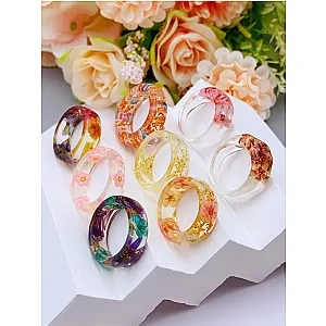 Transparent Resin Ring with Real Flowers, Unique Daily Accessory for Women rings for women