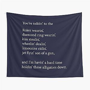 Ric Flair and his alligator holding down speech tapestry