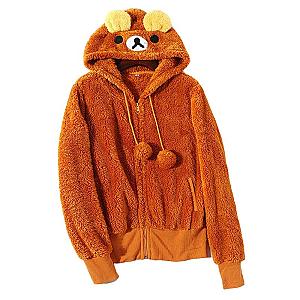 Zuolunouba Rilakkuma Bear Plush Zipper Casual Girl Coat