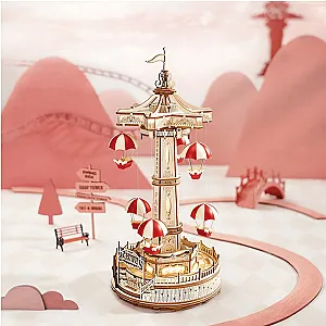 Robotime ROKR Parachute Tower DIY Music Box Wooden Puzzle