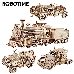 Robotime Rokr 3D Puzzle Movable Steam Train Car Jeep Assembly Toy