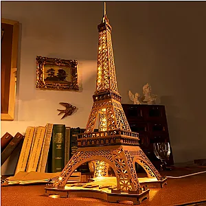 Robotime Rolife Night of the Eiffel Tower 3D Wooden Puzzle Buildings Toys