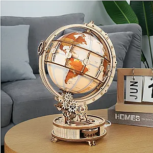 Robotime ROKR Luminous Wooden Globe Light Night 3D Puzzle Games