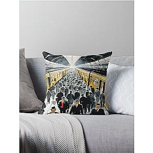 The atmosphere of train stations during rush hour Throw Pillow