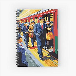The atmosphere of the train station during rush hour with a notebook.