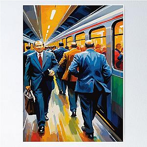 The atmosphere of train stations during rush hour. Poster