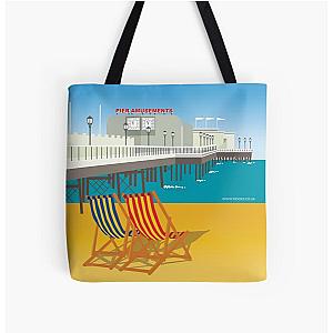 Worthing Pier and Beach by Russ Iden Art All Over Print Tote Bag