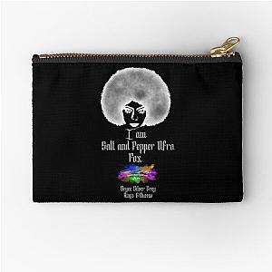 I am a Salt and pepper afro Fox [ light logo for a dark top ] Zipper Pouch