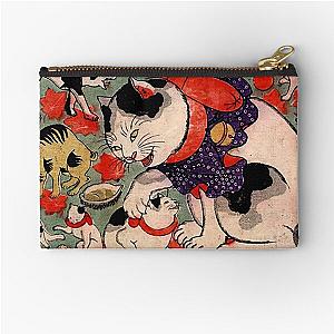 Antique Japanese Woodblock Print Cats ~ Cat Tattoo Flash Zipper Pouch