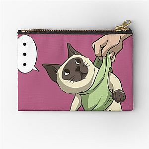 A Siamese Cat is picking up by a man Zipper Pouch