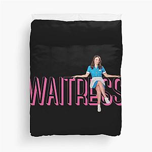 Sara Bareilles sitting on Waitress Musical logo - Broadway West End Duvet Cover