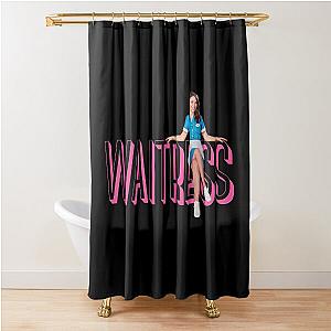 Sara Bareilles sitting on Waitress the Musical logo -Broadway West End Shower Curtain