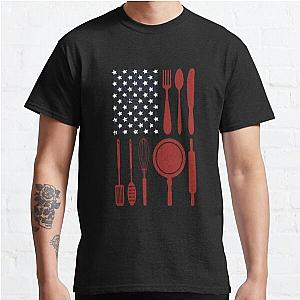 Chef Knife Cook Culinary Kitchen 4th July American Flag Gift T-Shirt  Funny Gift For Dad, Mom, Wife, Girls &amp; kids or Family. Classic T-Shirt RB0701