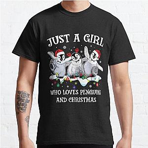 Cute Penguin Christmas Shirt Girl Santa Hat Who Loves Penguins Xmas Holiday T Shirt Classic T-Shirt RB0701