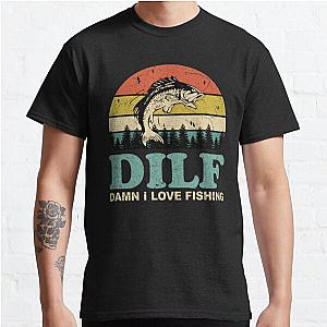 DILF Damn I Love Fishing Retro Vintage Sunset Funny Fishing Gift Classic T-Shirt RB0801