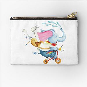 Elephant on a bicycle. Long live the holidays! Zipper Pouch