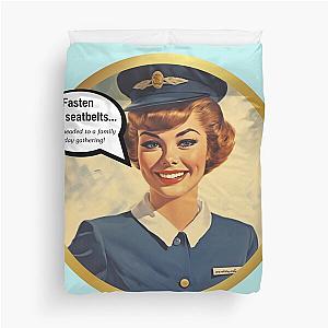 Fasten your seatbelts! We're headed to a family gathering! Vintage aviation airline stewardess duvet cover