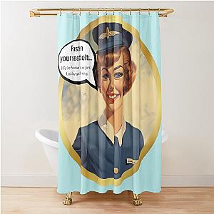 Fasten your seatbelts! We're headed to a family holiday gathering! Vintage aviation airline stewardess shower curtain