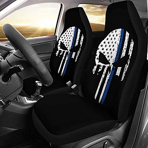 Thin Blue Line Punisher Skull Police Car Seat Covers T041520 Universal Fit 084218 SC2712