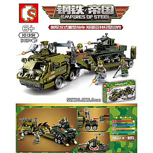 SEMBO 101391 Empire of Steel: US Dragon Heavy Trailer Stuart Light Tank Military