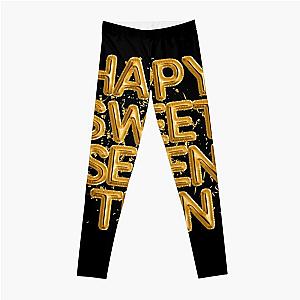 Happy Sweet Seventeen Gold Foil Balloons 3D Graphic Art Leggings