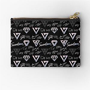 SEVENTEEN Signatures and Logos Pattern (Black) Zipper Pouch