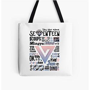 SEVENTEEN Font Collage ver. 2 (Rose Quartz & Serenity) All Over Print Tote Bag