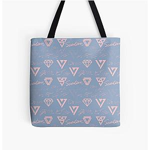 SEVENTEEN Signatures and Logos Pattern (Serenity) All Over Print Tote Bag