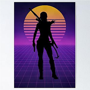 Retro Synthwave Tomb Raider Lara Croft Modern Silhouette Poster Poster