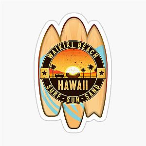 Surf Waikiki Beach Hawaii Surfing Surfboard Shaka Hang Loose Sticker