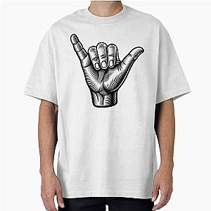 Shaka Hand Sketch Chill Vibes Line Art Oversized T-Shirt