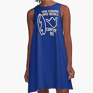 Funny Retro Shaka Surf White A-Line Dress