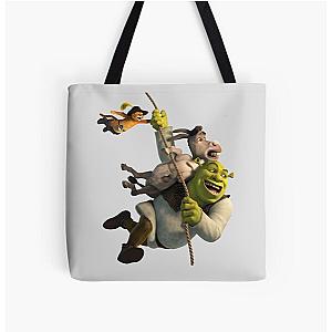 Shrek, Donkey and Puss in Boots from Shrek Movie All Over Print Tote Bag