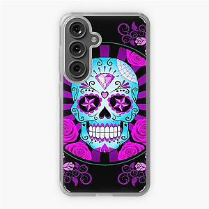 Blue and Purple Sugar Skull with Roses  Samsung Galaxy Soft Case