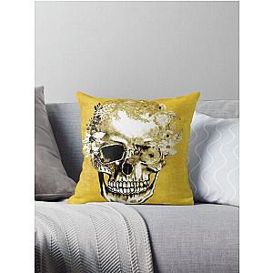 Yellow Floral Skull Throw Pillow