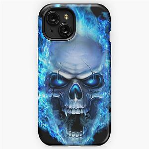 Flaming Blue Skull Cool Graphic iPhone Tough Case