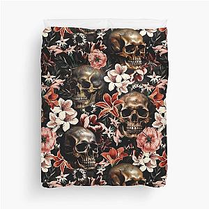 Mysterious Midnight Baroque Skull And Flowers  Duvet Cover