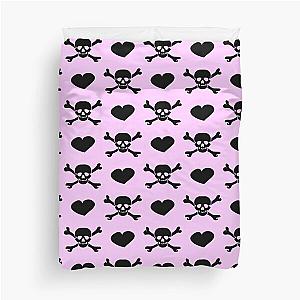 Pastel Goth Kawaii Pastel Creepy Cute Skulls and HeardBlack and Pink Duvet Cover