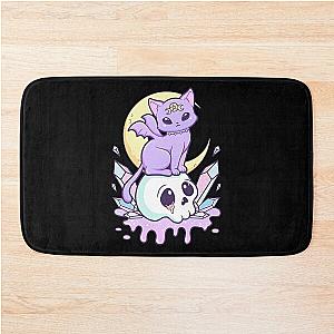 Kawaii Pastel Goth Cute Creepy Occult Cat And Skull Bath Mat