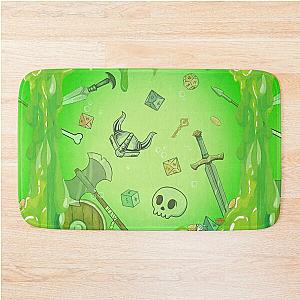 GELATINOUS CUBE: Green ooze dnd monster, dnd dice, skull, loot, axe and sword Bath Mat