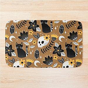 Black Cat And Floral Skull Bath Mat