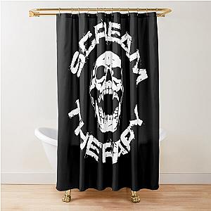 Scream Therapy - cross eyed skull white Shower Curtain