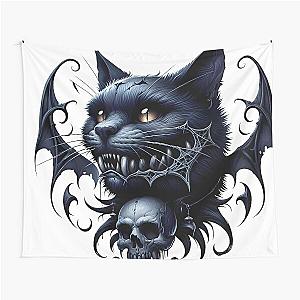 Black Cat with Skull Tapestry