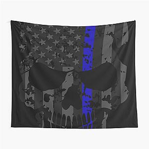 Thin Blue Line Police American Flag Distressed Skull Tapestry